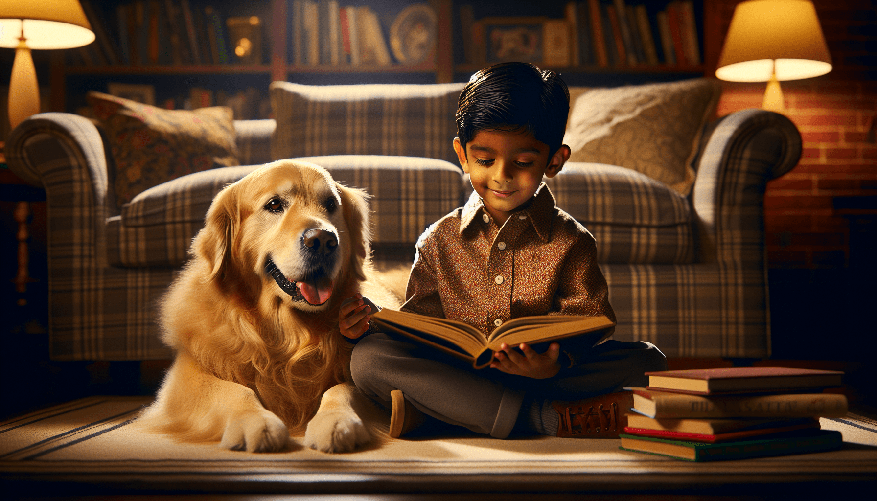 Parents and children enjoying reading time together at home