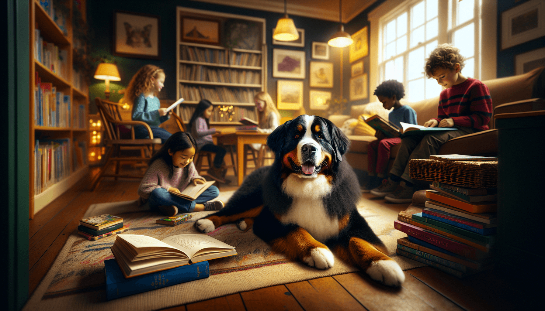 A young boy and his favorite therapy dog sharing a tender moment during a reading session