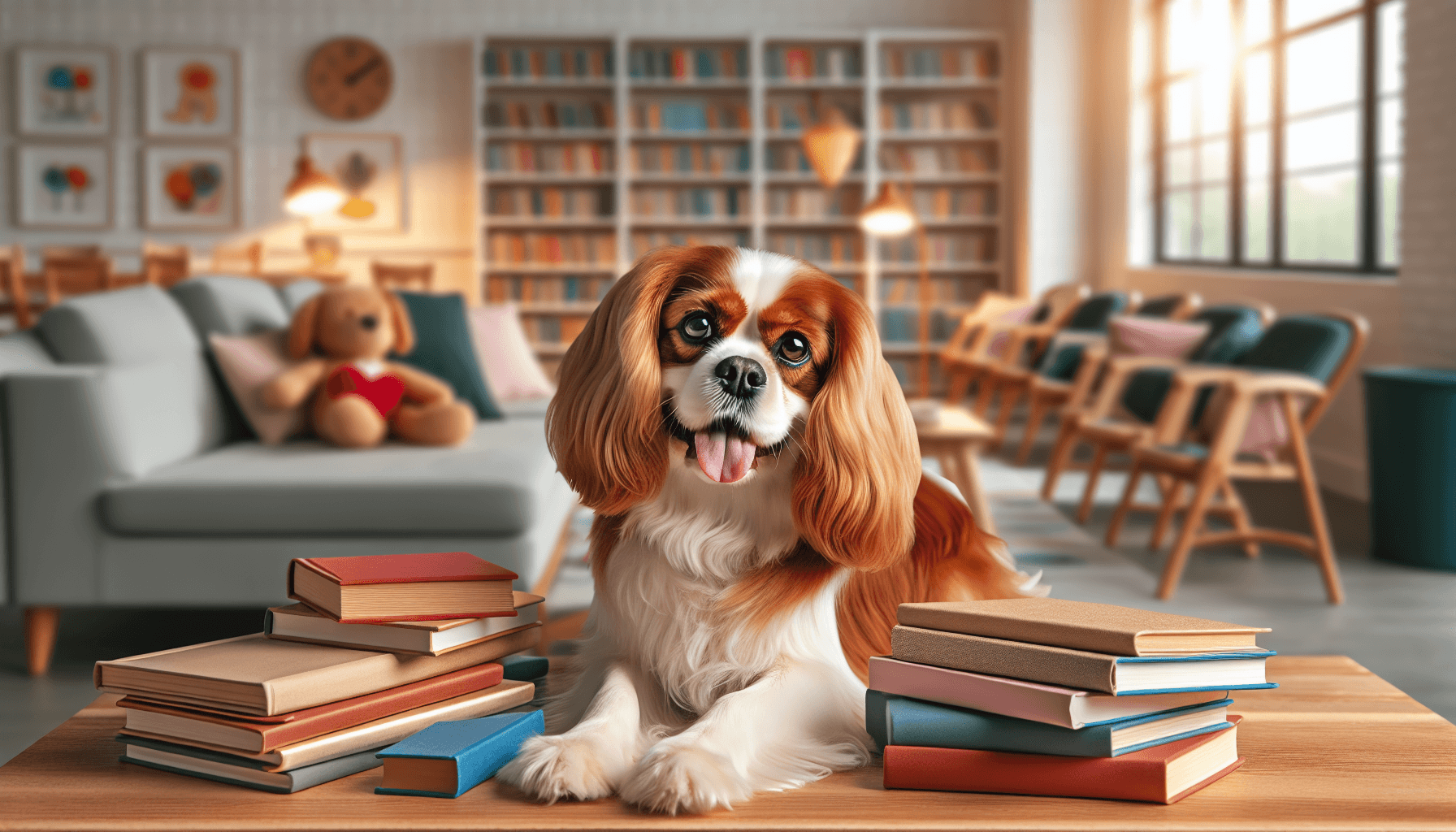 A child looking proud while reading to an attentive therapy dog