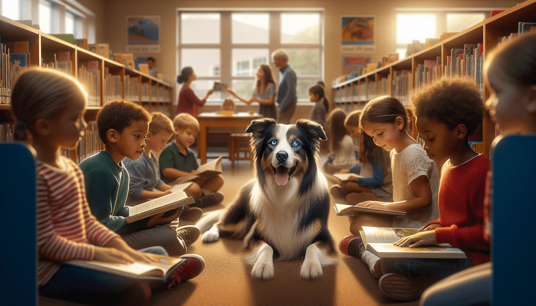 Community members gathered at a library meeting to support the reading dog program