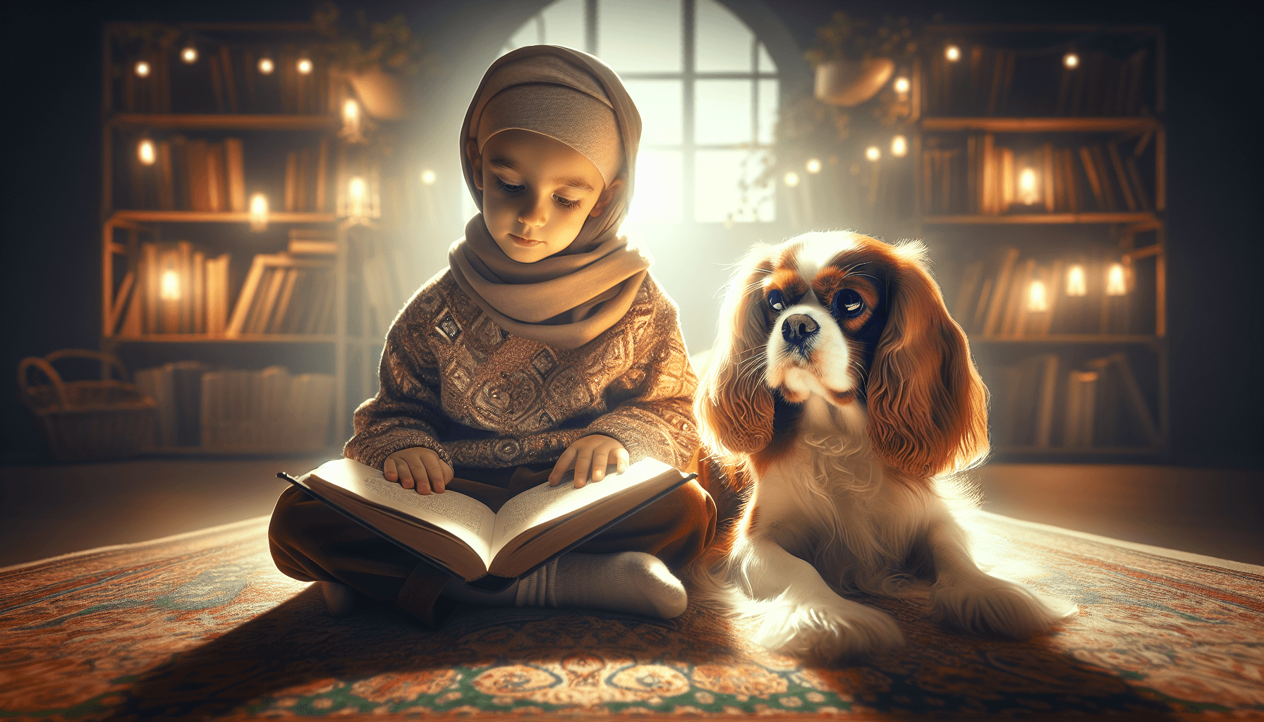 A child meeting a therapy dog for the first time with an encouraging parent nearby