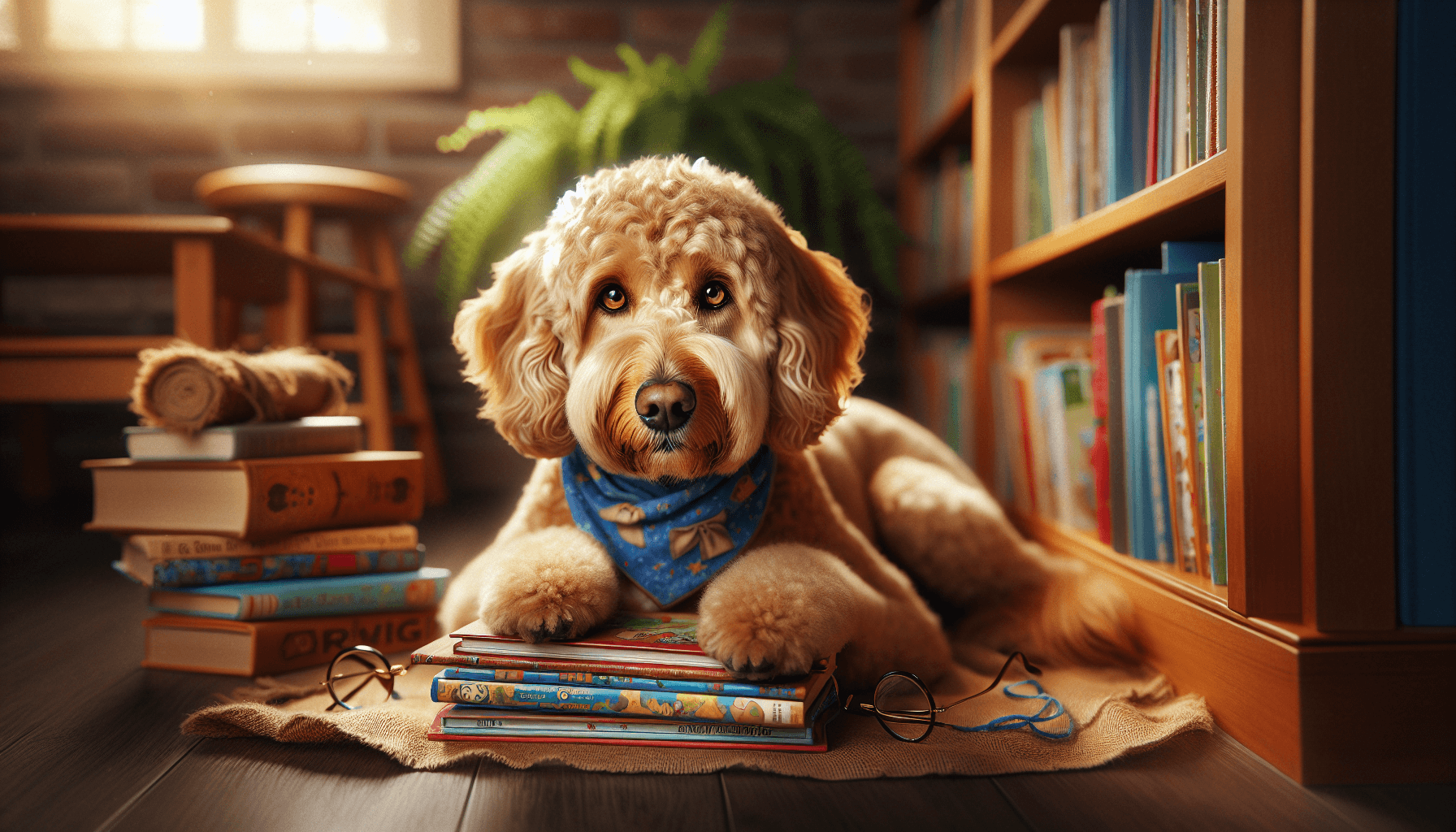 A healthy, well-groomed therapy dog getting a wellness check at the veterinarian