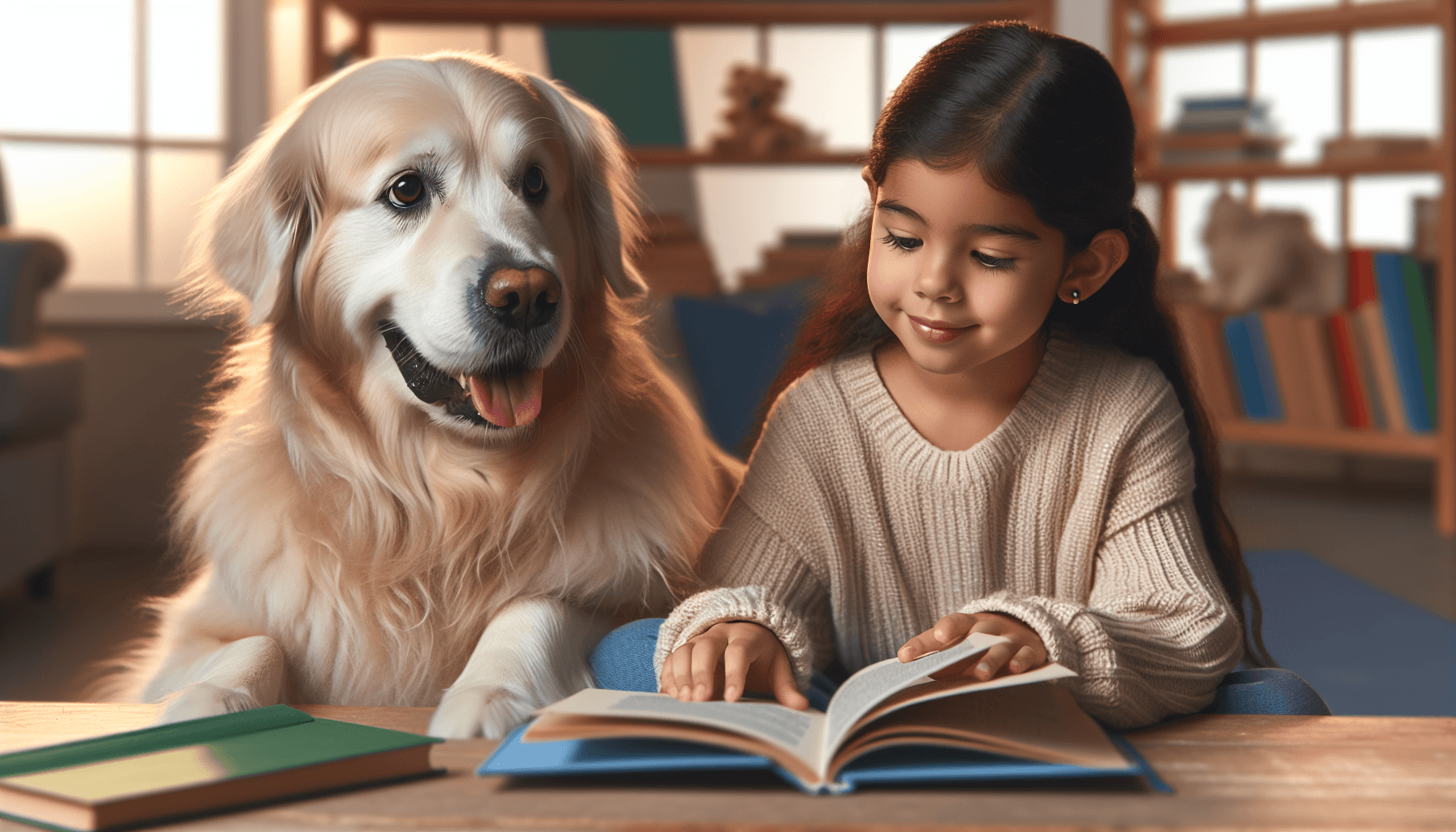 Charts and progress materials in a therapy dog reading setting