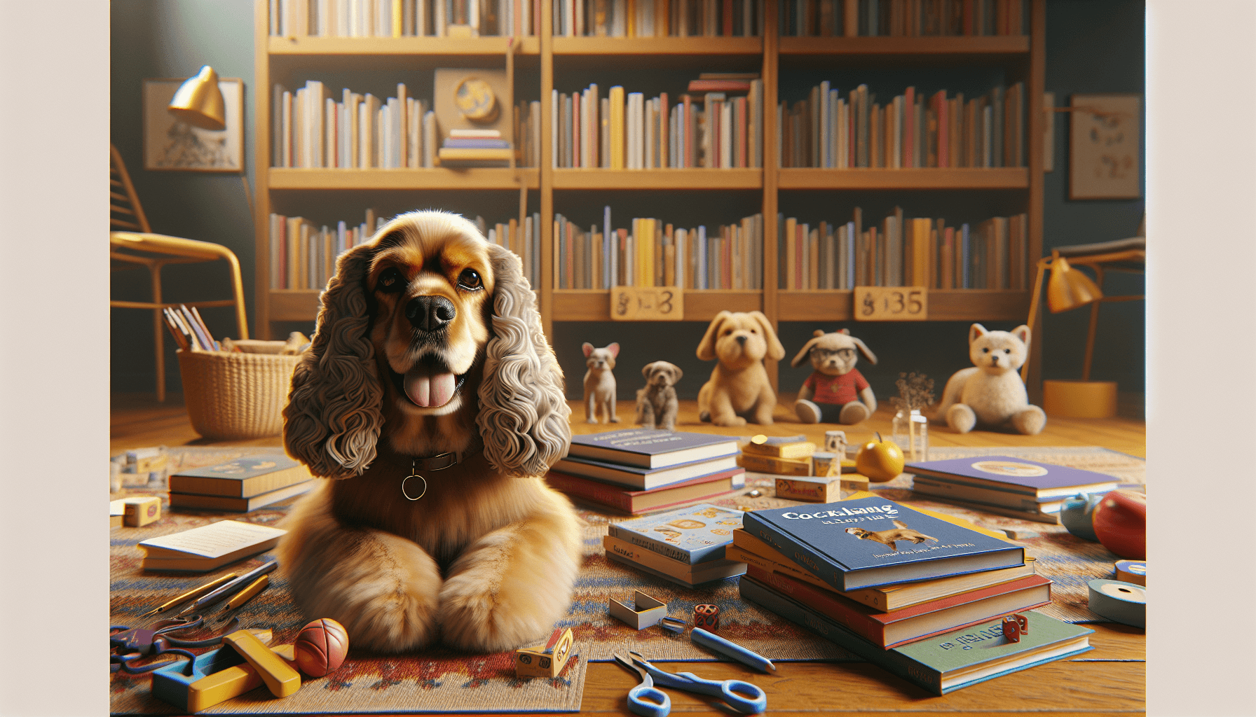 A child reading under a blooming cherry tree with a therapy dog resting nearby