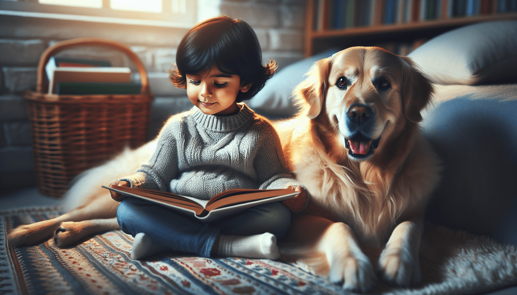 Community members bonding over their shared love of therapy dogs and reading