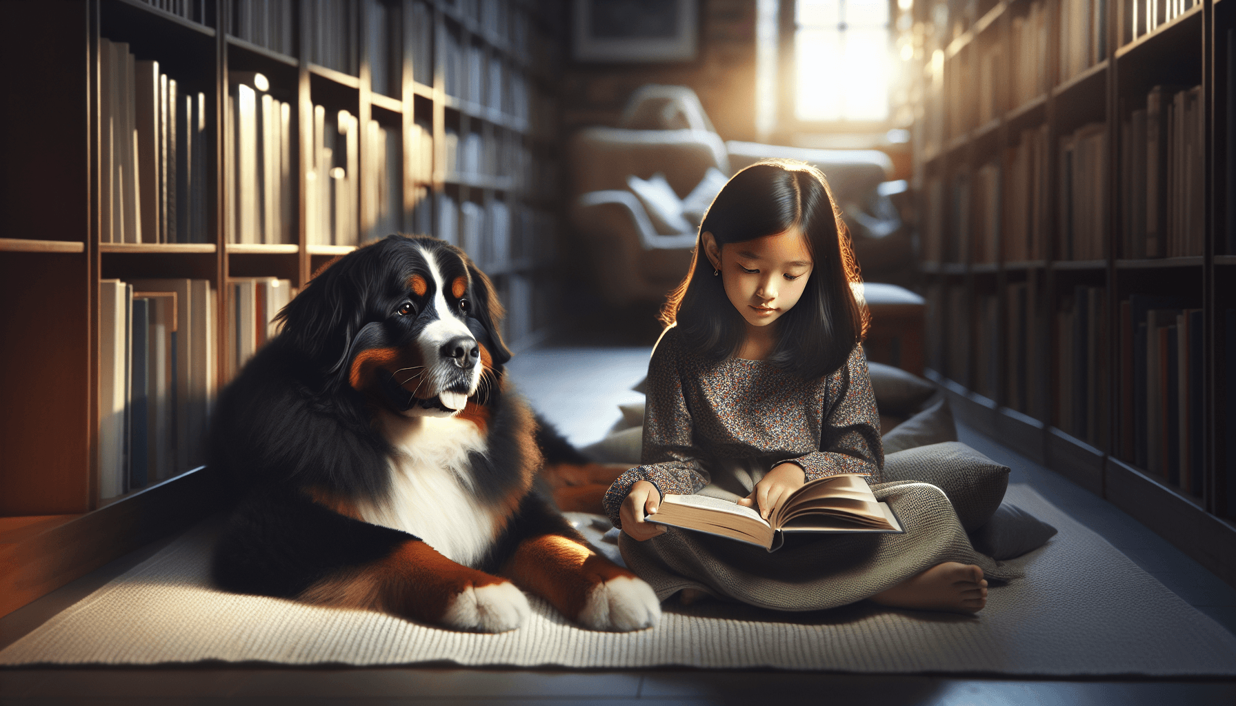 The visionary librarian surrounded by happy readers and therapy dogs