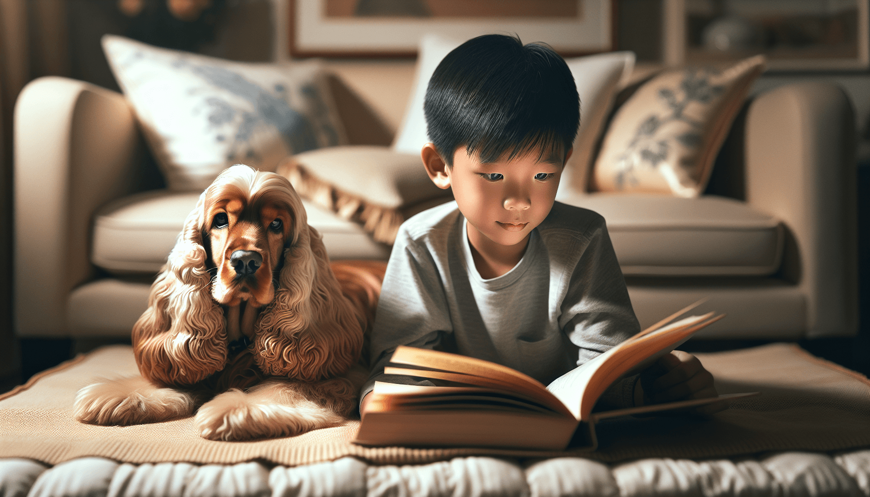 A previously reluctant reader now confidently reading to his therapy dog friend