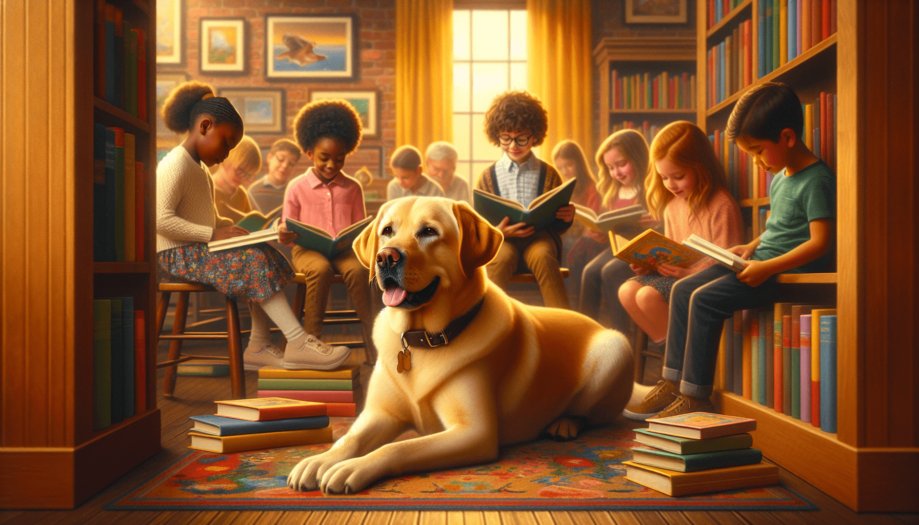 A child reading outdoors with a therapy dog during a transformative summer program