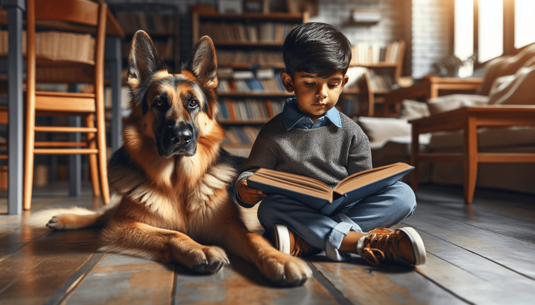 A therapy dog team preparing for a reading session
