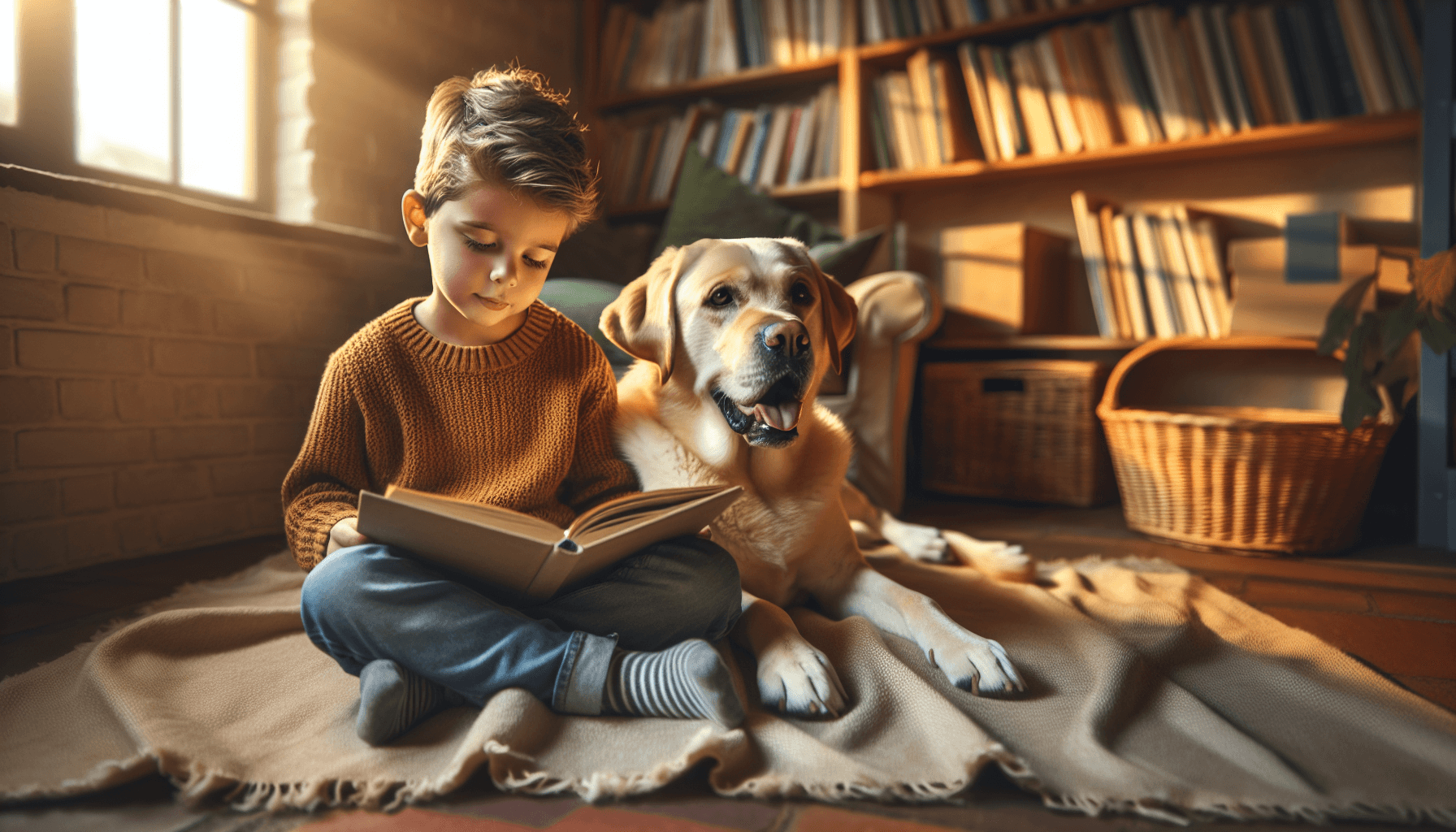 A returning reader excitedly reuniting with their therapy dog buddy