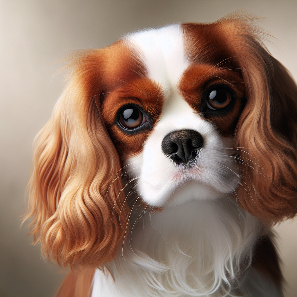 Sweet Cavalier King Charles Spaniel Bella with expressive brown eyes and silky chestnut-and-white coat