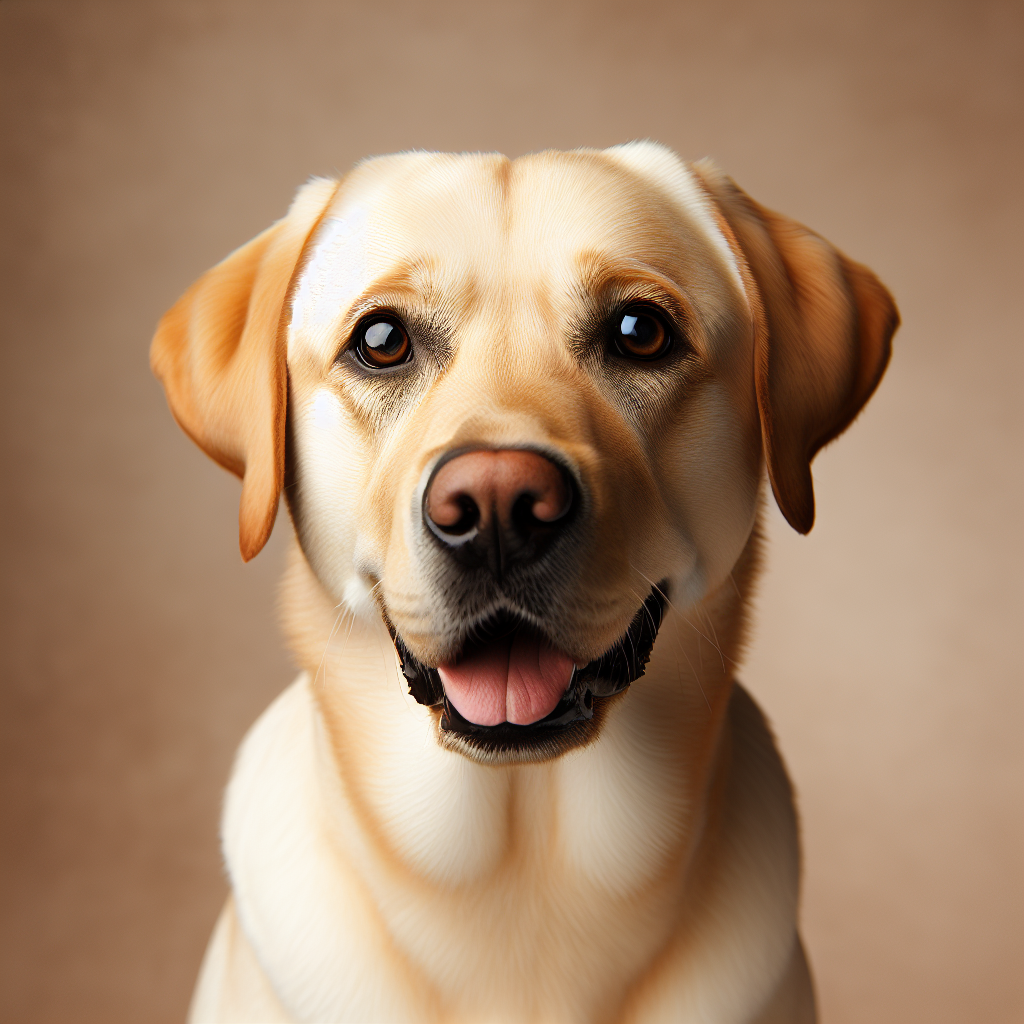 Friendly yellow Labrador retriever Captain with a warm, welcoming expression