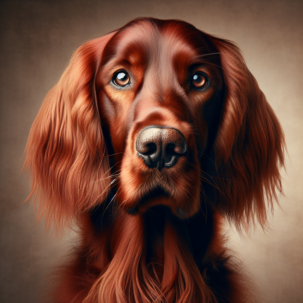 Handsome Irish Setter Finn with glossy mahogany coat and alert, enthusiastic expression