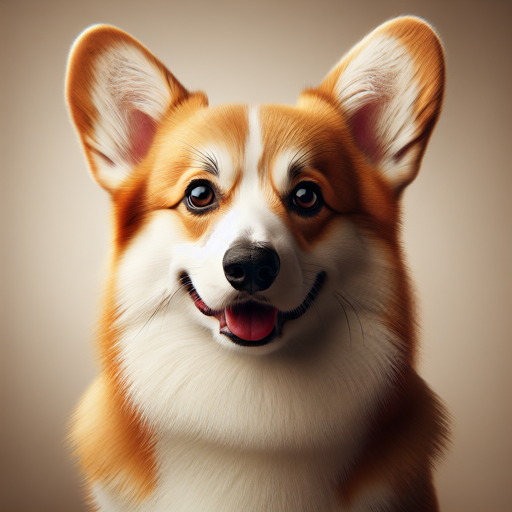 Adorable Pembroke Welsh Corgi Lucy with her characteristic short stature, foxy face, and happy expression